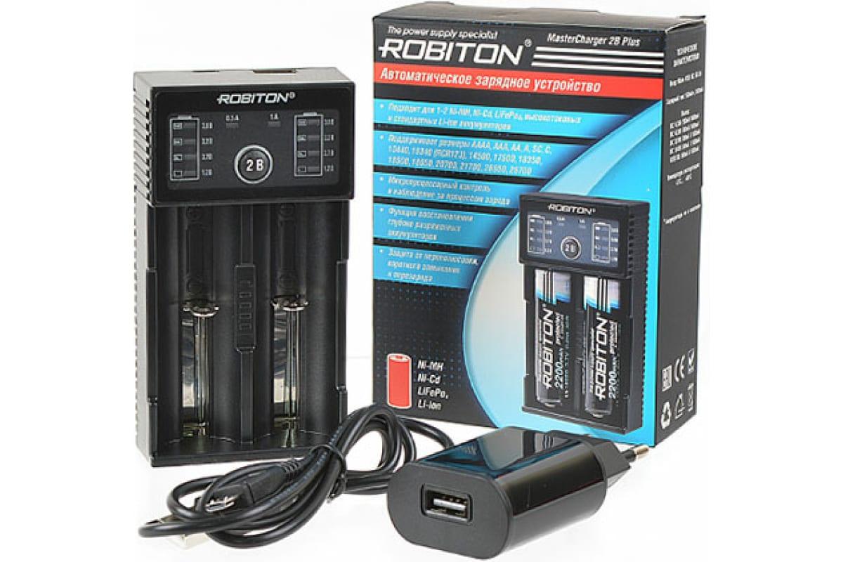   LiIon/NiMH A/AA/AAA/C/SC 1.2V, 18650/16340/26650 3.7V, 2 , 110-240VAC/USB, -ΔV, Master Charger 2B/plus, Robiton